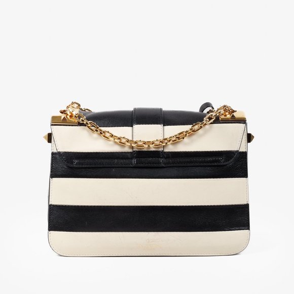 Valentino Garavani Striped Black and Ivory B-Rockstud Flap Bag - Picture 4 of 14